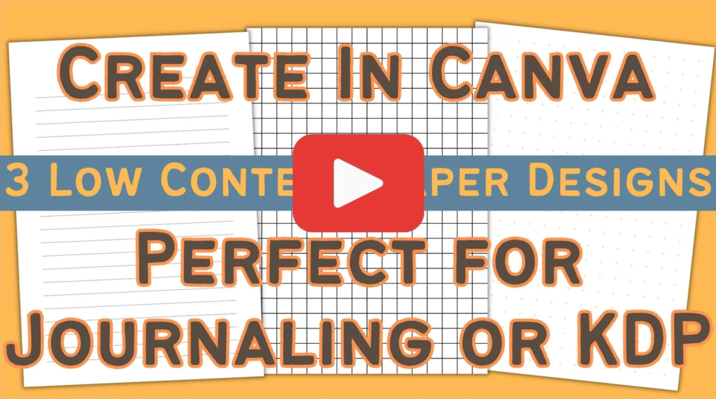 YouTube thumbnail of a video teaching how to create 3 low content paper designs using Canva